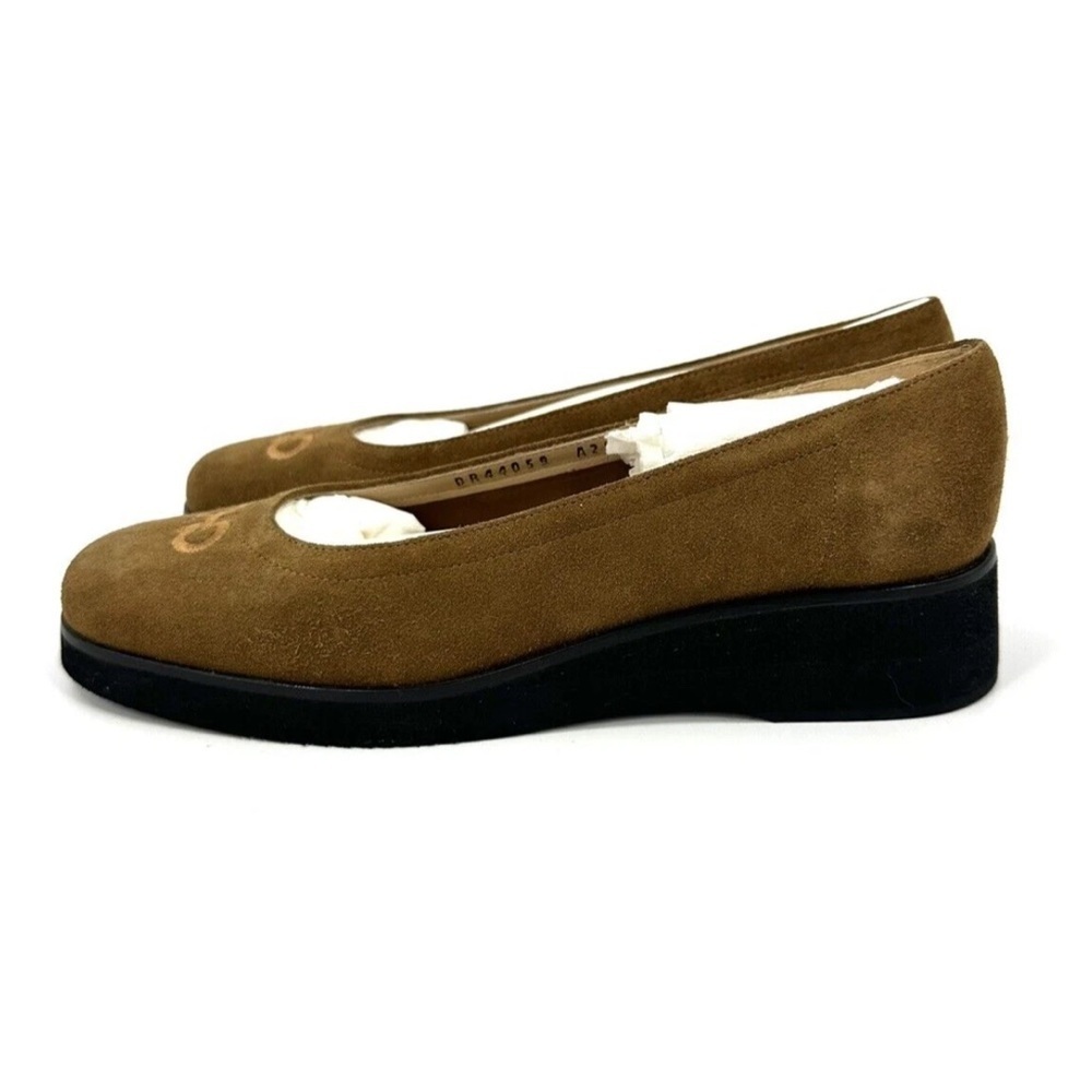 NEW Salvatore Ferragamo Suede Logo Wedge Shoes Womens 5.5 Reg Width Tan Brown - Picture 5 of 12
